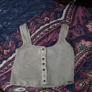 Gray Ribbed Button-Down Women's Top